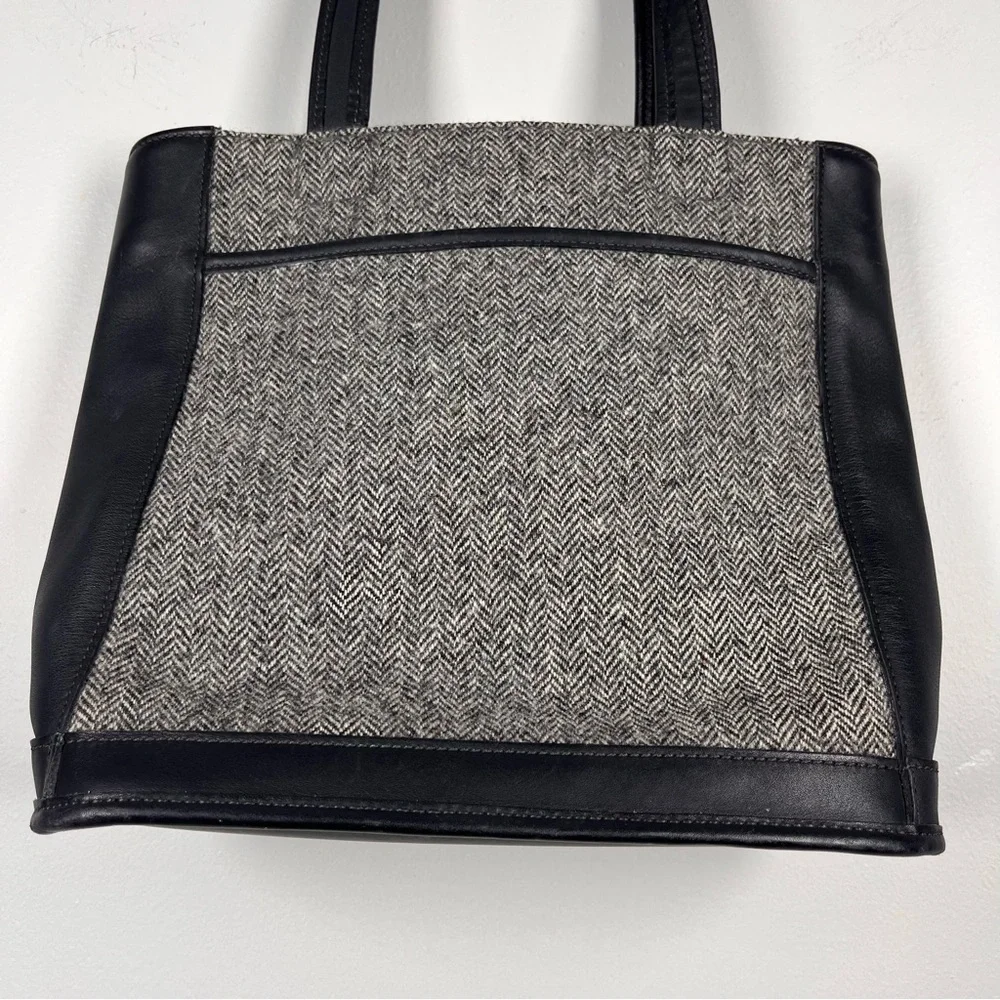 Coach Y2K Bleecker Satchel Gray Wool Leather Bag Herringbone Purse Academia - Picture 11 of 11